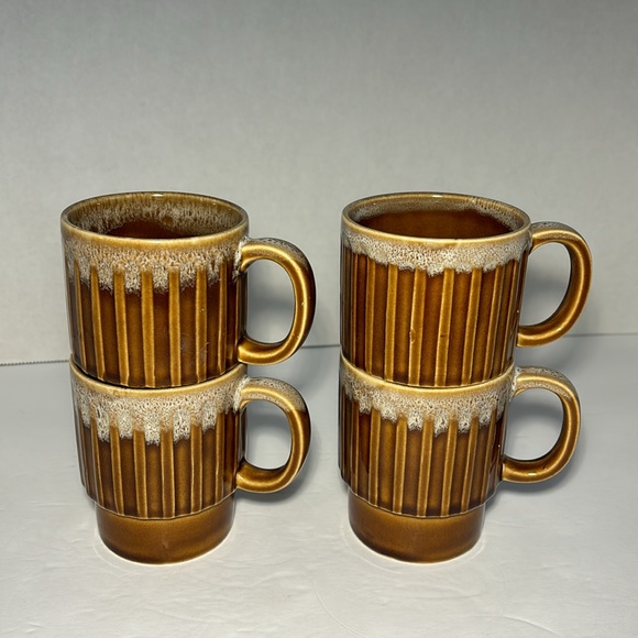 4 Stackable Drip Glaze Coffee Mugs Japan Brown Ceramic 6 OZS 3 1/2”H Set Of 4 - Picture 2 of 15